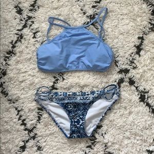 Blue and white bikini set